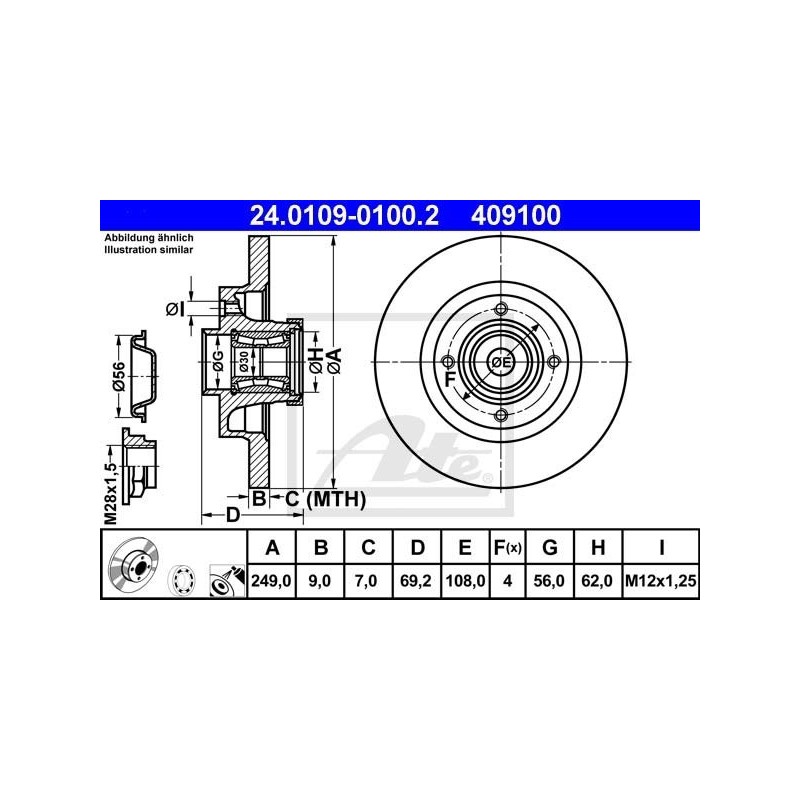 Zavorni disk CITROEN C3, C4, OPEL Crossland X, PEUGEOT 207, 307 zadnji z ležajem
