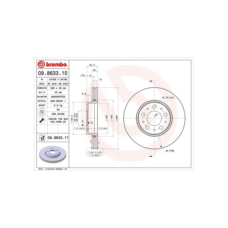 Kočioni disk VOLVO S60, S80, V70, XC70 prednji