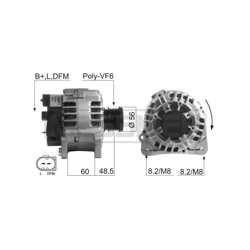 Alternator VW Caddy, Transporter 1.6D 14V 65A