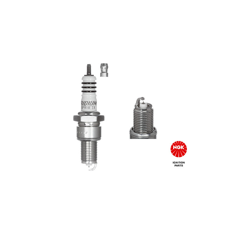 NGK BPR7EIX iridium spark plug for Škoda Superb I, Audi A6 C5, VW Passat B5 in silver on a white background