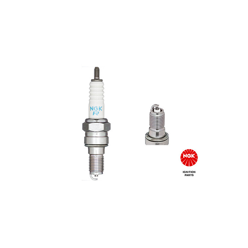 NGK CR9EH-9 spark plug for Honda, Yamaha, Kawasaki in silver on a white background