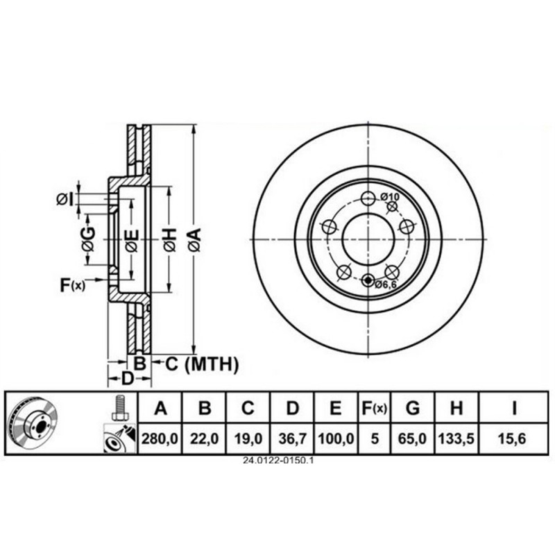 Kočioni disk AUDI A3, SEAT Leon, Toledo, ŠKODA Octavia, VW Bora, Golf 4, New Beetle prednji